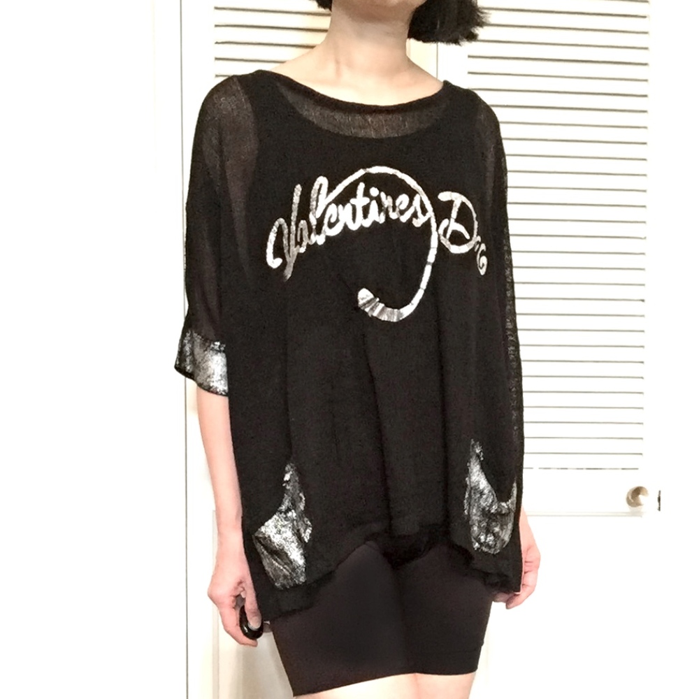 Silver Foil Printed Black Knit Top